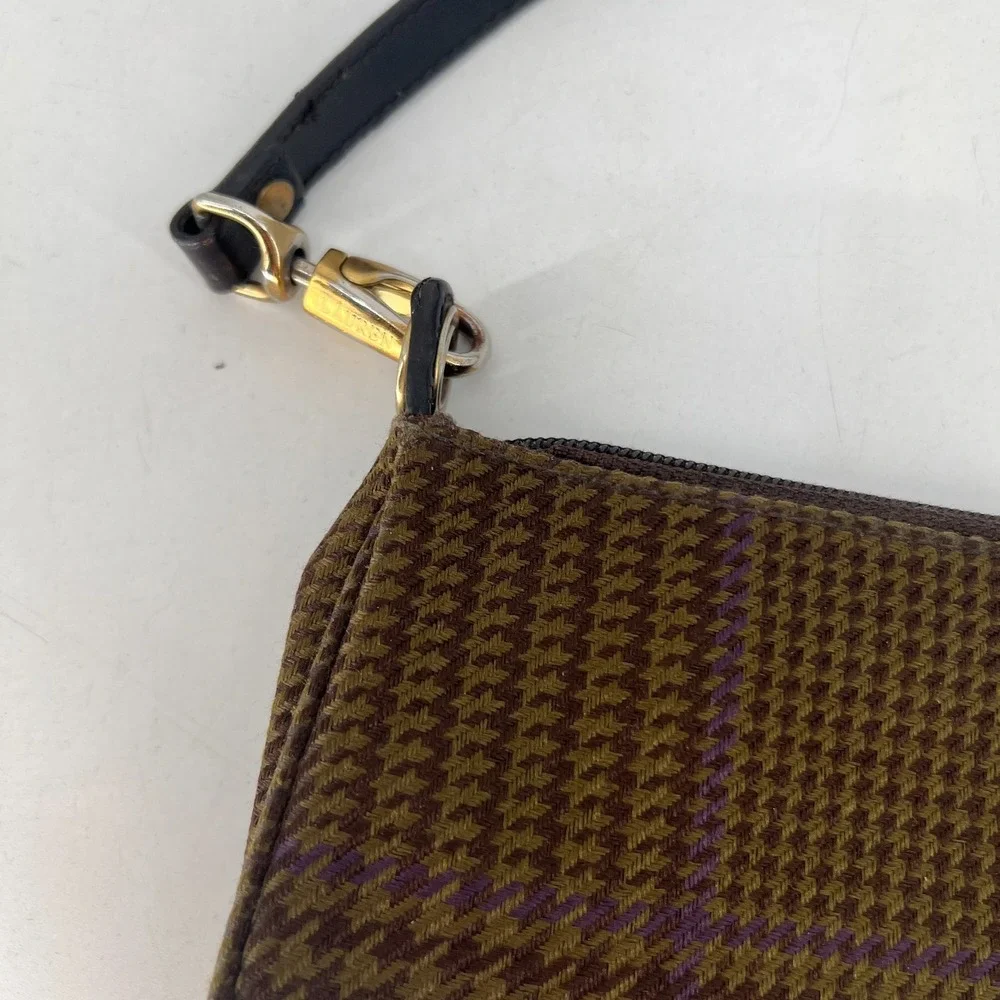 Ralph Lauren Mini Baguette Handbag Houndstooth Preppy 90s Brown Purple Shoulder